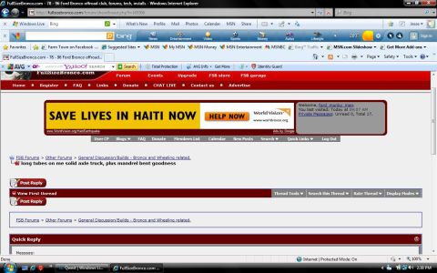 1985 Ford Bronco - A screenshot shows a forum page with a discussion about Ford Broncos and related modifications.