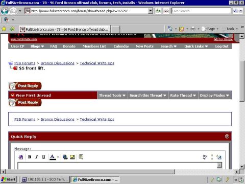 1994 Ford F-150 - A screenshot shows a forum discussion on FullSizeBronco.com about a front lift modification.