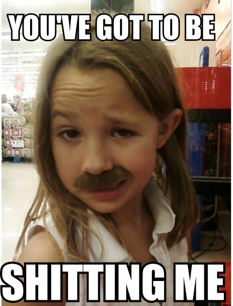 1993 Ford Bronco - This meme features a young girl with a fake mustache and text overlay.
