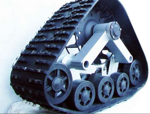 1987 Suzuki Samurai - Close-up view of a snow track system, showing its intricate wheel and tread design.