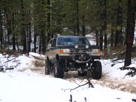 1994 Ford Bronco - great hill climb. not very steep but was long and very icy/snowy, if your not locked you wont be making this strech