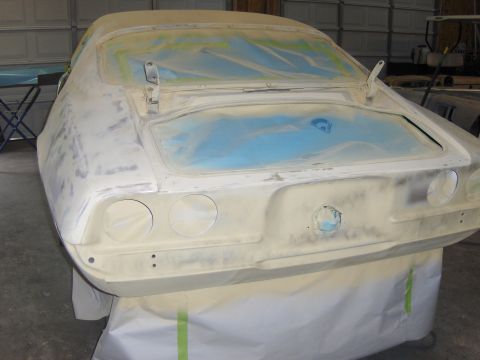 1971 Chevrolet Camaro - This car body is being prepped for paint, with the rear end and trunk area visible.