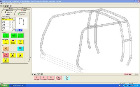 1996 Ford Bronco - Screenshot of Bend-Tech PRO CAD software displaying a 3D wireframe model of a Bronco roll cage.