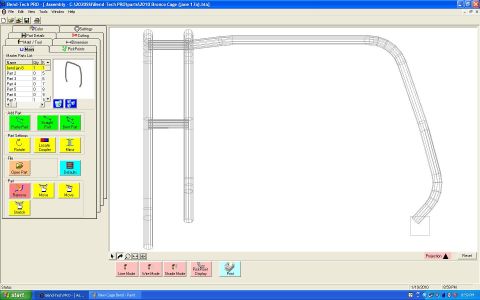 1996 Ford Bronco - Screenshot of Bend-Tech PRO CAD software showing a side-view wireframe of a Bronco roll-cage tube layout.