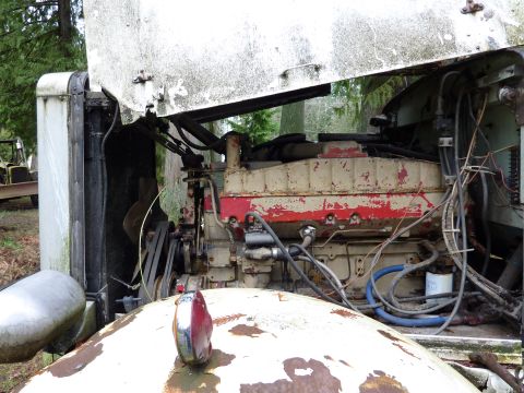 1981 Kenworth W900A - Close-up view of a truck's engine compartment with visible engine block and surrounding components.