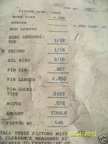 1972 Ford Ranchero - This document details piston specifications including bore size, stroke, and ring grooves.