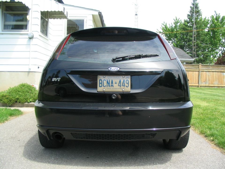 Black 2003 Ford Focus SVT hatchback, rear view, with Ontario license plate BCNA 449