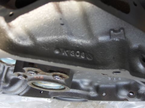 1970 Chevrolet Camaro - Close-up of an engine block casting with visible casting numbers.