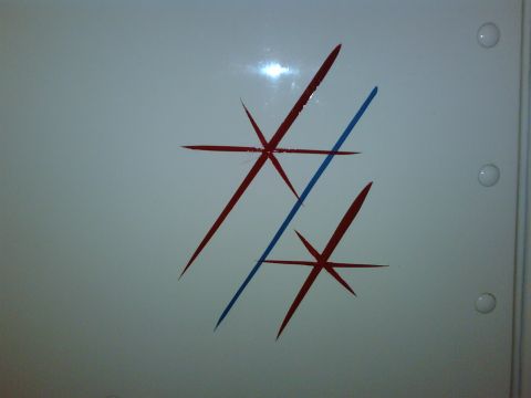 2003 Peterbilt 379 - Abstract graphic with red and blue lines on a white panel.