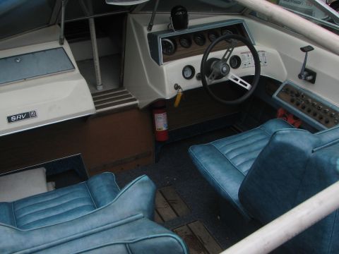 1968 Ford Mustang - Interior view of a boat, showing the helm and seating area.