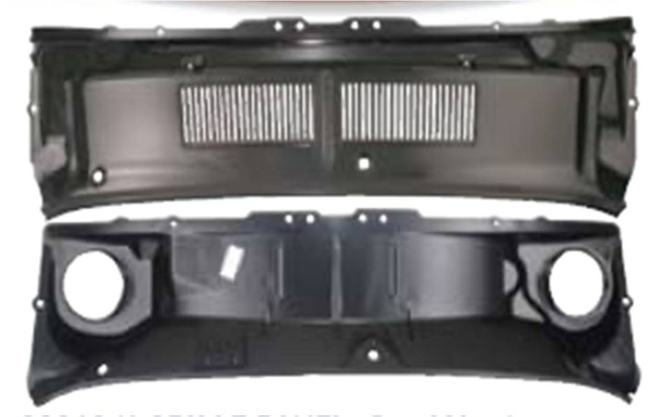 Two black plastic cowl vent panel pieces shown against a white background
