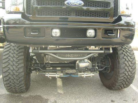 2007 Ford Mustang - Front view of a black Ford truck, highlighting its grille, bumper, and heavy-duty tires.