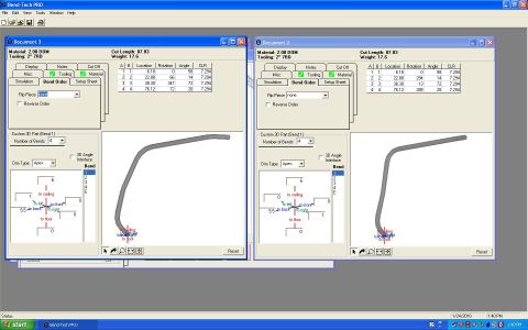 1996 Ford Bronco - Bend-Tech CAD screenshot showing a dimensioned tube-bending drawing with bend angles, lengths, and rotation data.