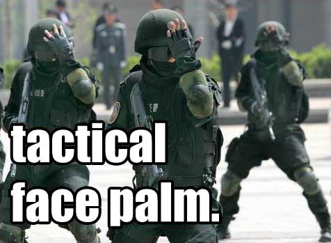 1989 Ford Bronco - Meme tactical officers with text 'tactical face palm' overlaid.