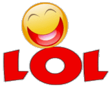 Yellow smiley face above red text that says LOL