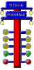 Drag racing tree with stage and pre-stage lights, and amber, green, and red bulbs