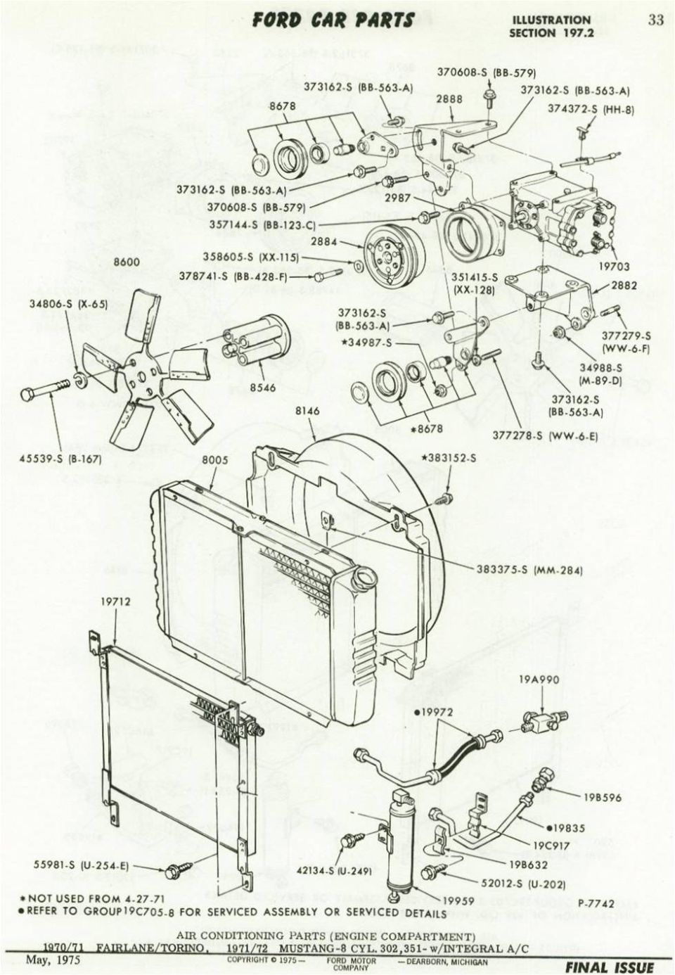 Ford car parts illustration of air conditioning and cooling system components