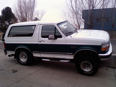 1996 Ford Bronco - This 1996 Ford Bronco is shown in a three-quarter front view, a two-tone paint scheme and aftermarket wheels.