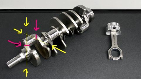 1995 Ford Bronco - Engine crankshaft and connecting rod assembly shown with measurement indicators.