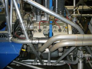 1993 Ford Taurus - Detail of a custom engine bay, likely from a racing vehicle.