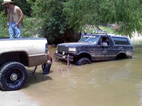 1995 Ford Bronco - At Spring Creek, Both tires where under, and water was entering the back of the truck.