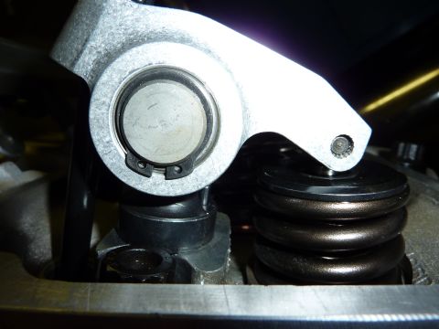 1971 Ford Mustang - Engine internal component detail: valve spring and rocker arm.