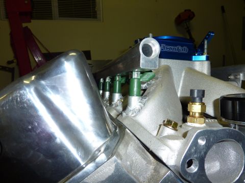 1971 Ford Mustang - Engine intake manifold assembly with fuel injectors and sensors visible, Accufab branding present.