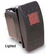 1979 Ford Bronco - Close-up of a black illuminated toggle switch, showing its internal terminals and red indicator.