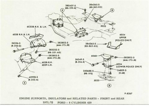 1972 Ford Ranchero - 429 Engine Mounts Ford IPC
