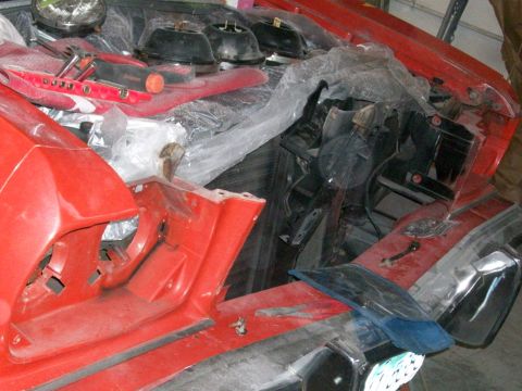 1973 Ford Ranchero - Front valance has been removed; it had a dent in it and more holes and bondo, so I am going to replace it with a spare valance I have.