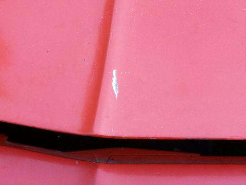 1973 Ford Ranchero - the front of the hood is full on bondo, and its starting to crack; we'll grind it all off and fix the dent right.