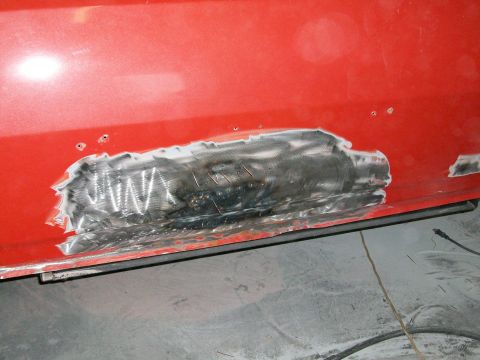1973 Ford Ranchero - We used a dent puller to straighten out the tailgate, and then welded up the holes.
