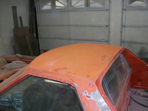 1973 Ford Ranchero - Day 4: I sanded off two coats of paint off the roof, down to the second coat of paint, which was bright orange.