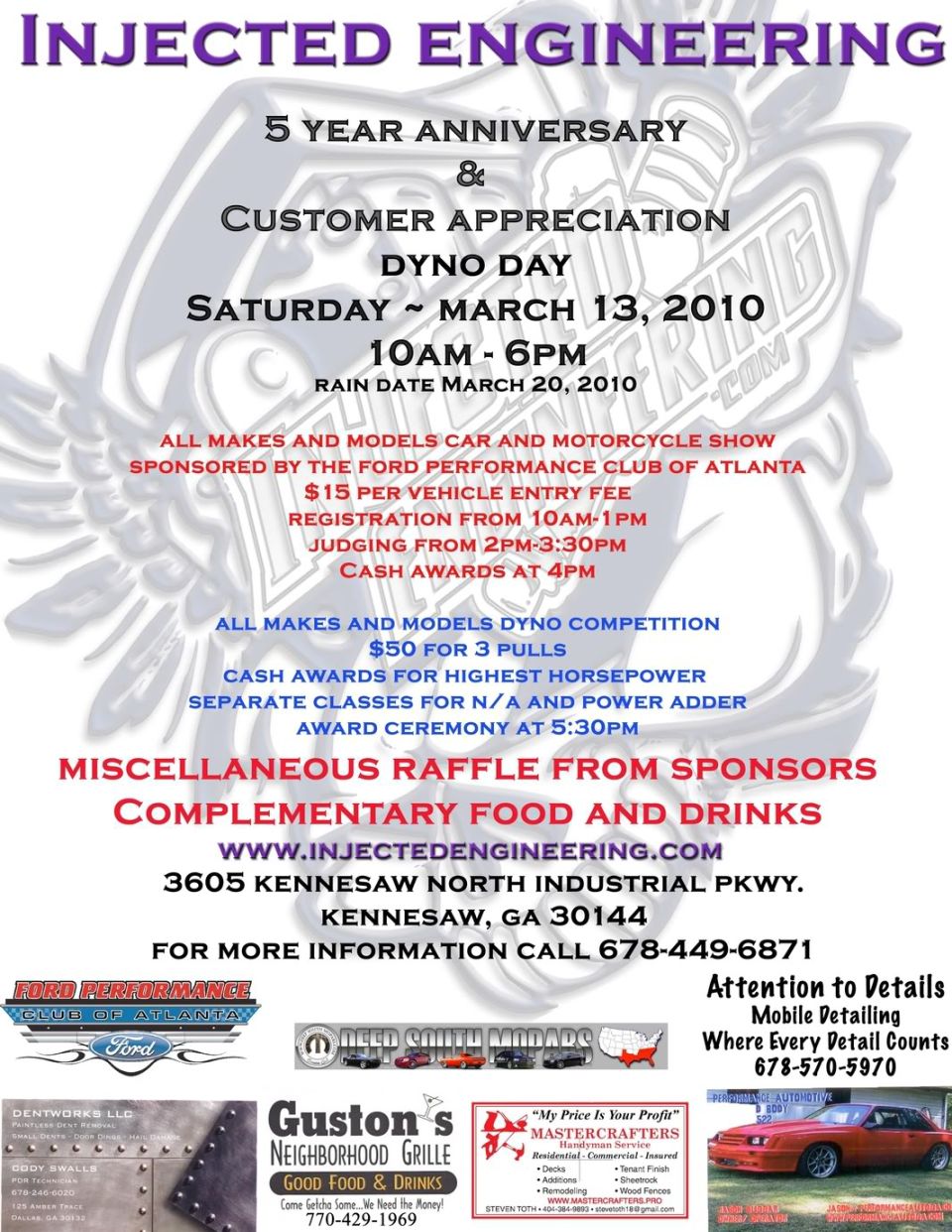 Injected Engineering 5 Year Anniversary Dyno Day flyer, March 13, 2010, Kennesaw, GA