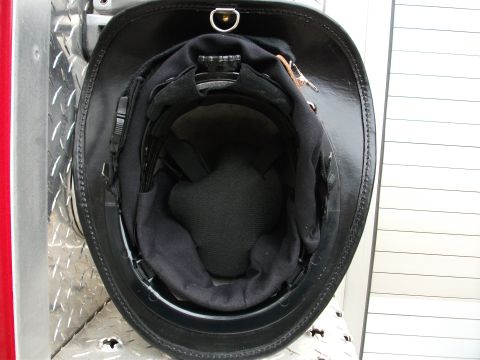 1992 Ford F-150 - Interior view of a black leather Phenix TL2 helmet, showing padding and straps.