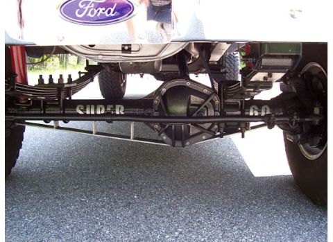 1978 Ford F-150 - Underside view of a Ford truck's rear axle and suspension components, showing "SUPER" and "60" markings.