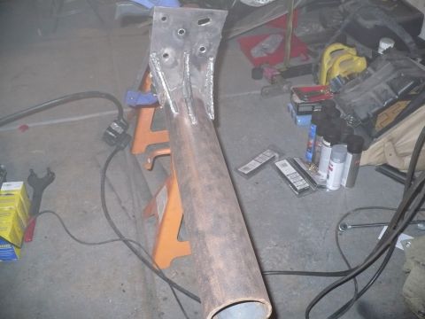 1979 Ford Bronco - Metal fabrication project in progress, supported by orange jack stands in a workshop setting.