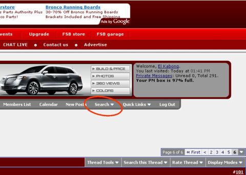 1990 Ford Bronco - A website forum page displays a car image and user account details.