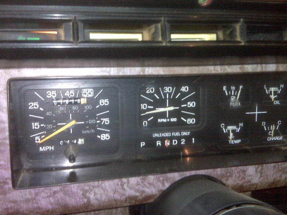 1985 Ford Bronco instrument cluster with 85 MPH speedometer, tachometer, and fuel, oil, temp, charge gauges