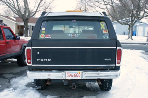 1979 Ford Bronco - This Ford Bronco has a '4x4' badge and a Massachusetts license plate visible on its rear.
