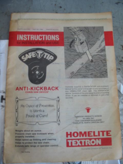 1992 Ford Bronco - Instructions for installation and use of the SAFE-T-TIP anti-kickback chain saw device from Homelite Textron.