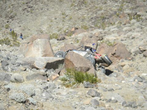 1997 Ford Ranger - Buggy stuck in rocks during off-road event.