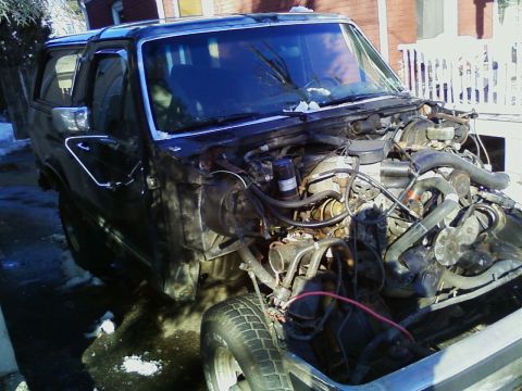 1990 Ford Bronco - My radiator core support was badly rusted on the passenger side so I removed the front clip to repair it.