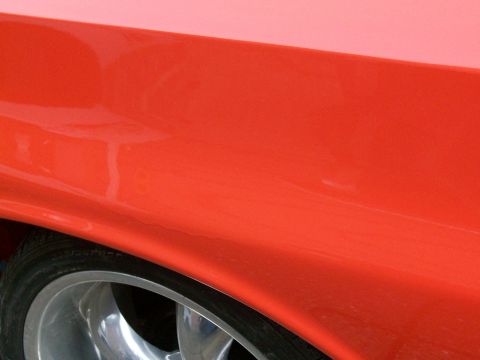1973 Ford Ranchero - I got a big sag in the clear on this body line above the rear fenderwell; we'll block sand it off and polish the area and it will be fine.