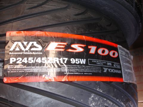 1995 Ford Taurus - Close-up of a Yokohama tire with its product label clearly visible.