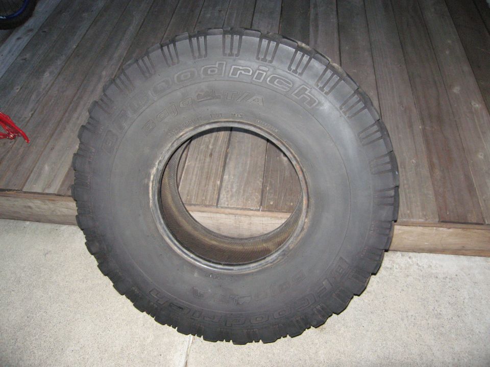 BFGoodrich All-Terrain T/A tire on wooden planks
