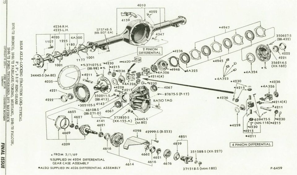 Exploded parts diagram of a rear axle and differential assembly