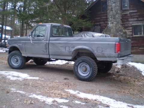 1979 Ford Bronco - This gray pickup truck is parked in front of a wooden cabin.