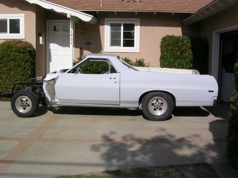 1972 Ford Ranchero - This 1972 Ford Ranchero is undergoing restoration, with its front end currently disassembled.