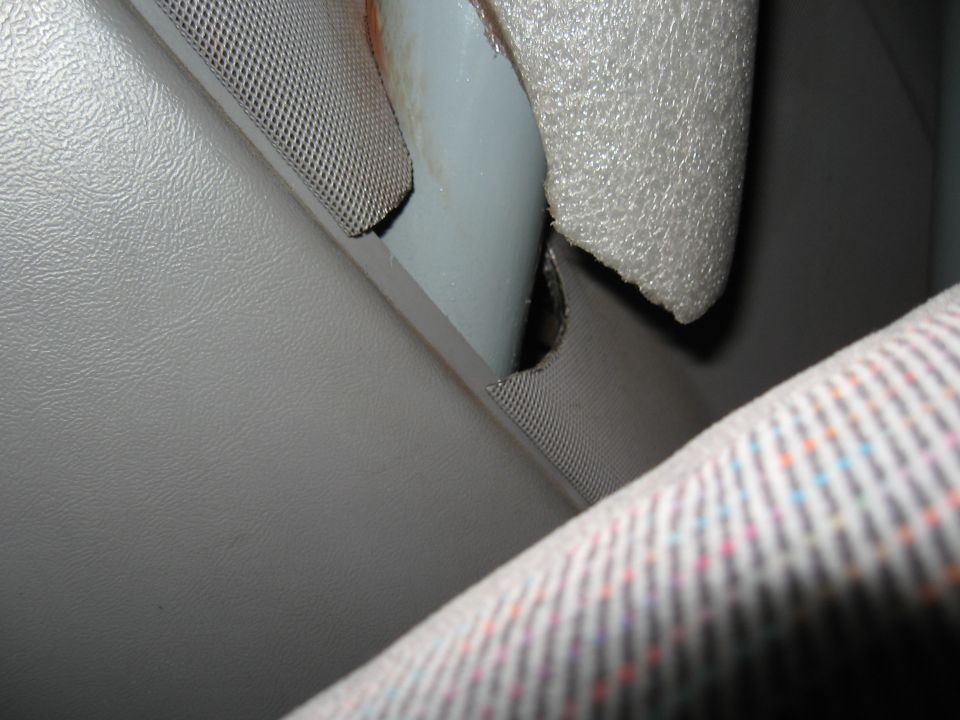 Interior trim and seatbelt, close-up view